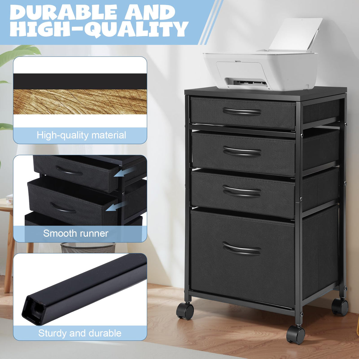 4 Drawer Rolling File Cabinet with Wheels O77566