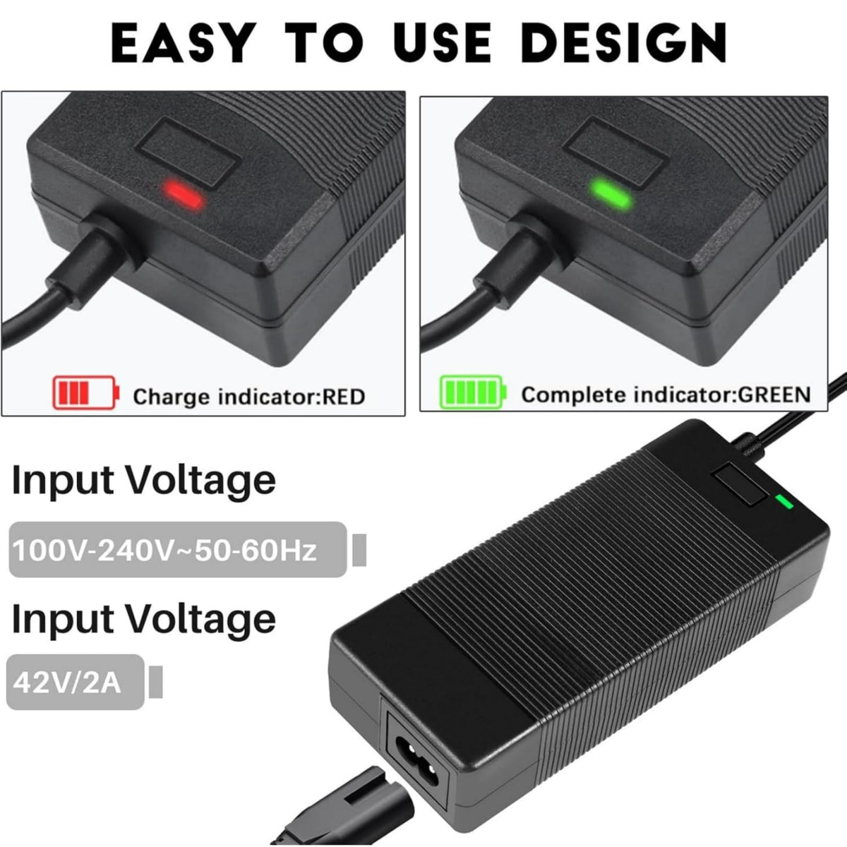 42V 2A/1.5A Universal 5 Plugs Fast Electric Charger for 36V Lithium Battery O435