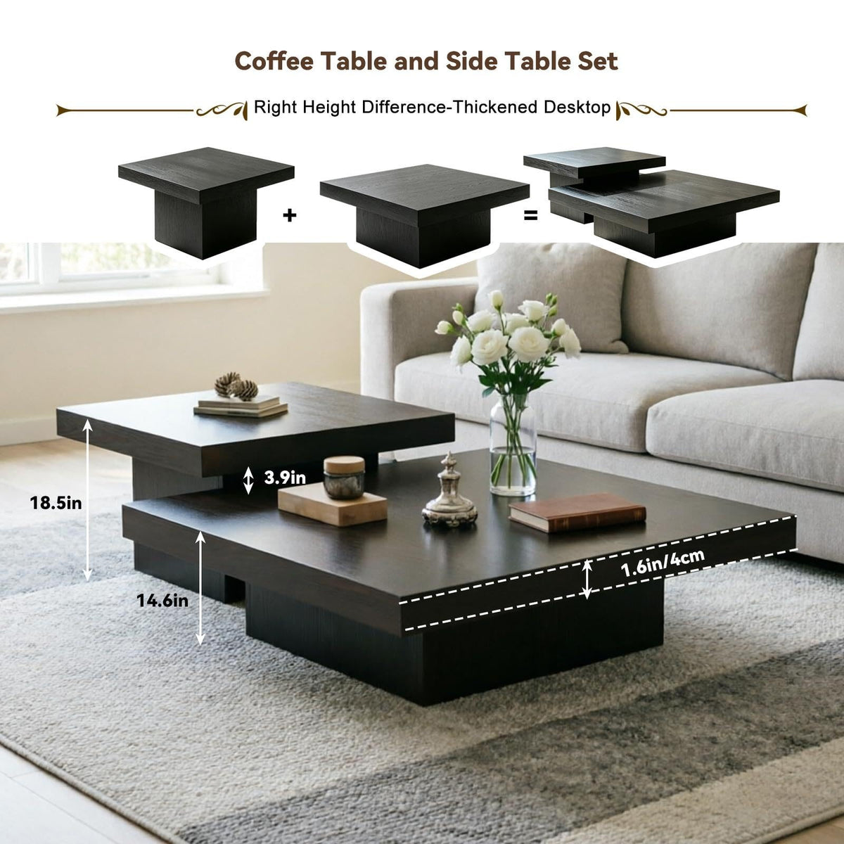 Coffee Table Set of 2 Square Wood Legs F795023