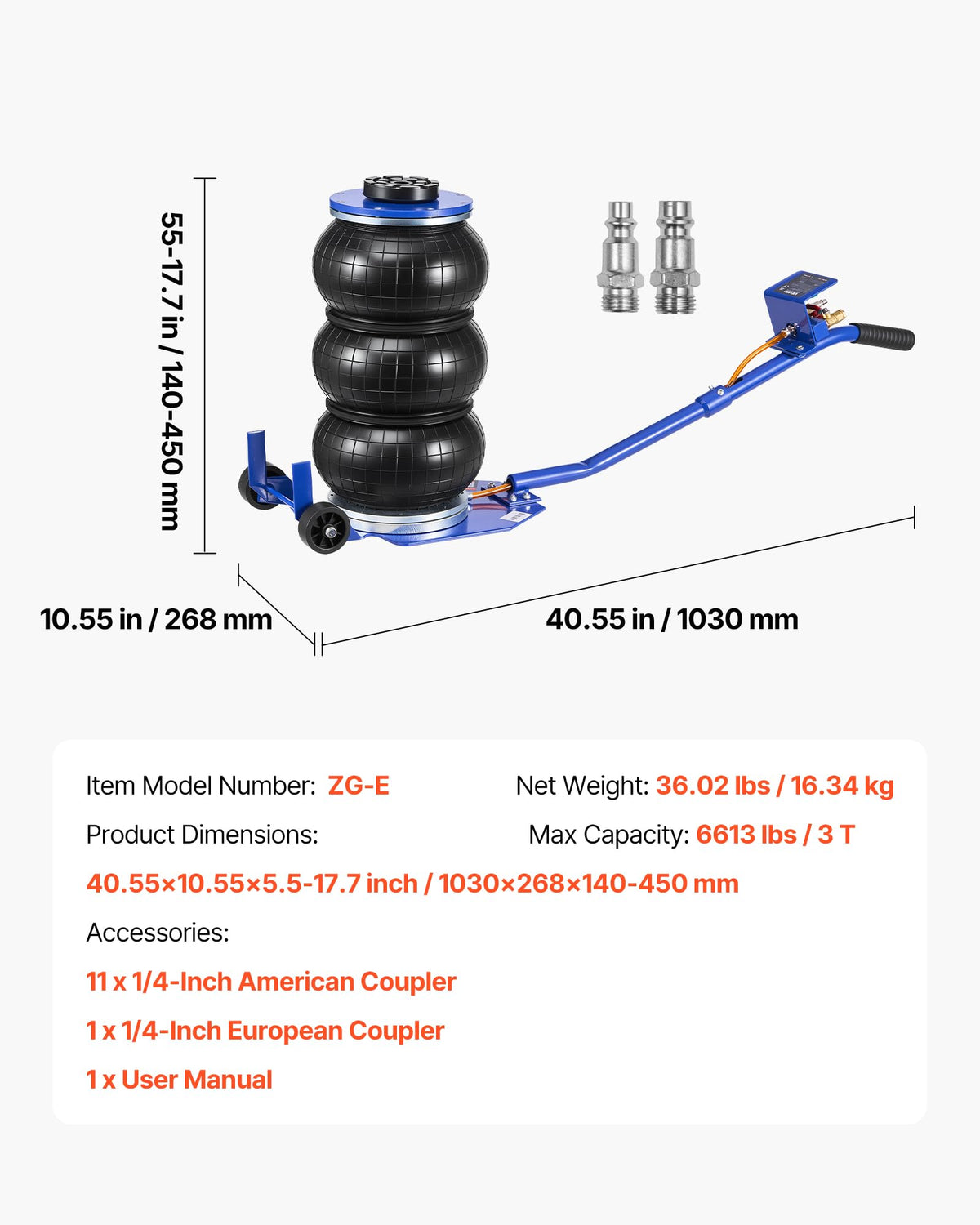 3 Ton Triple Bag Air Jack with Long Handle T188