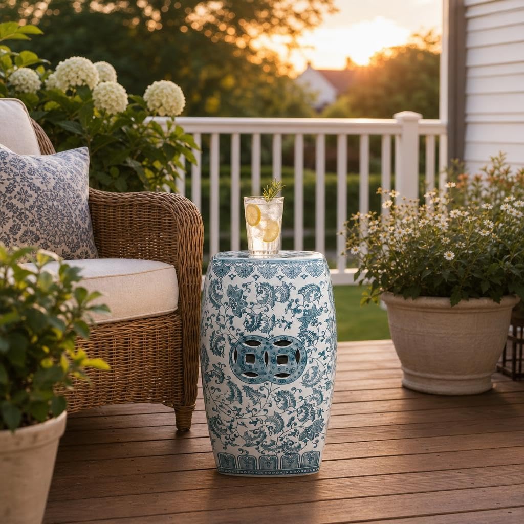 Teal Blue Ceramic Garden Stool Q46546