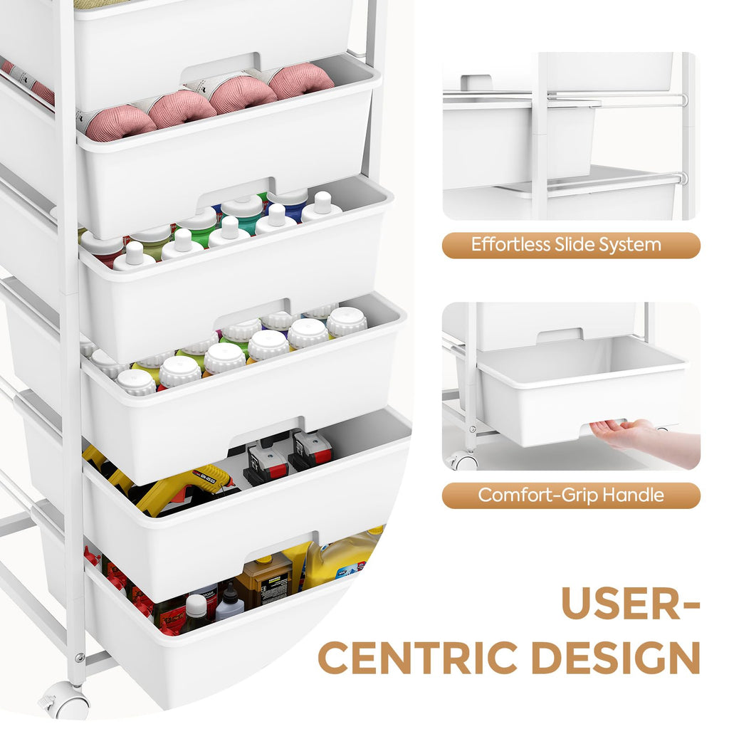 6 Drawer Rolling Storage Cart with Wooden Top and Wheels M354