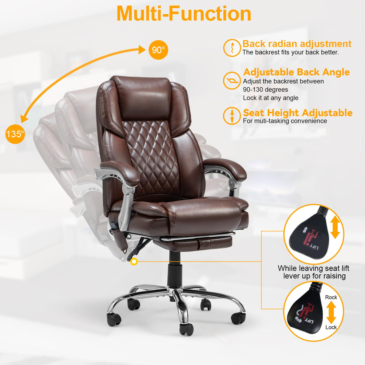 Brown Heated Massage Office Chair with Footrest I976