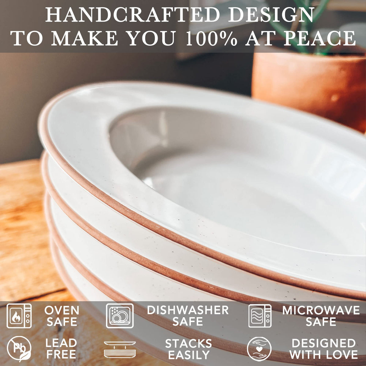 Ceramic Wide Rimmed Soup Bowl 25oz Set of 4 V55067