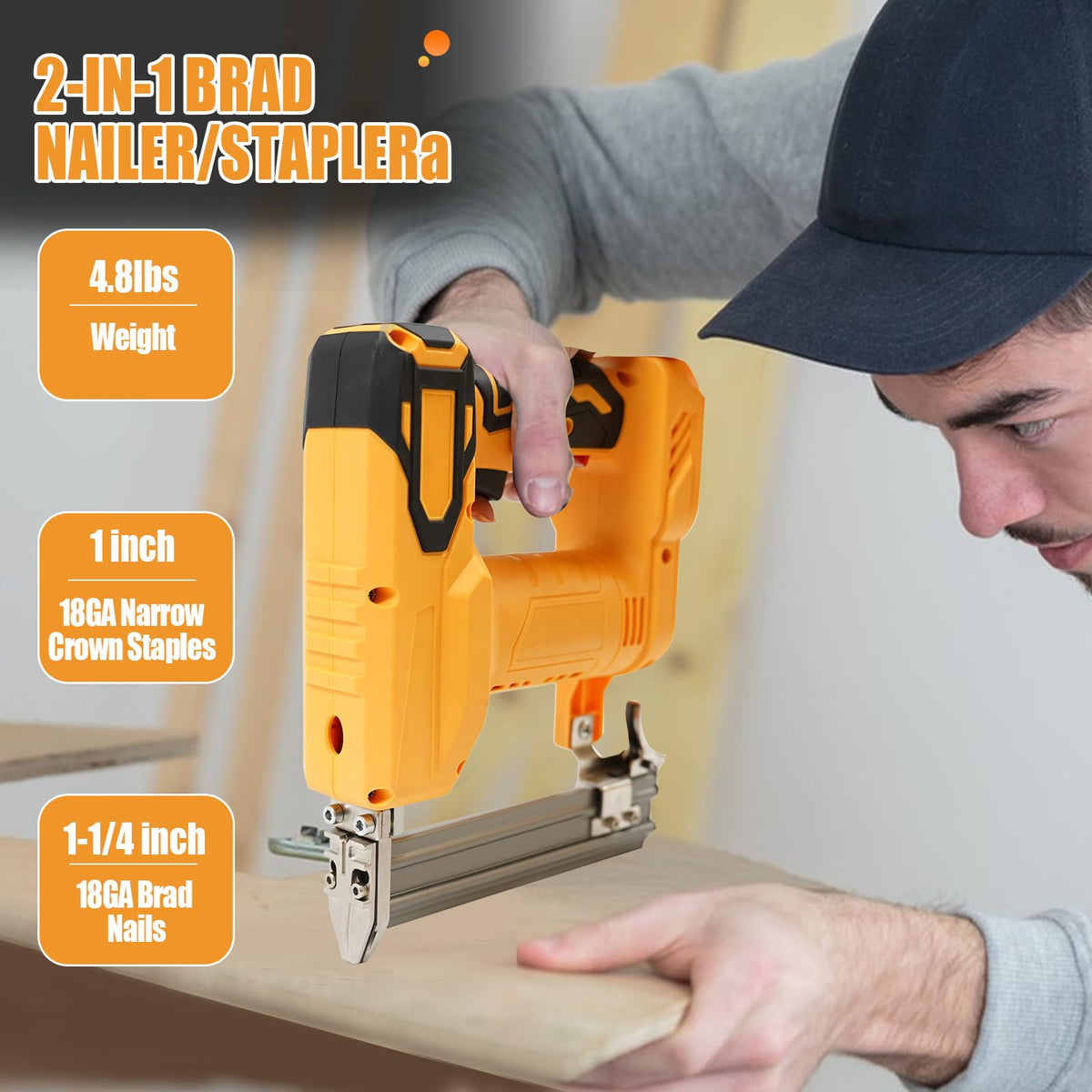 Cordless 2-in-1 Brad Nailer/Stapler Kit with 1000 Straight Nails, 500 U Nails N319789