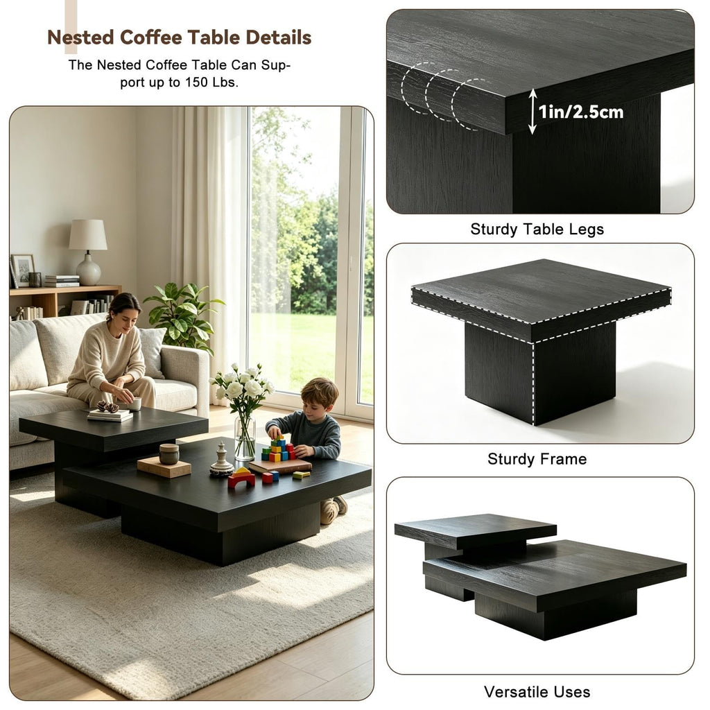 Coffee Table Set of 2 Square Wood Legs F795023
