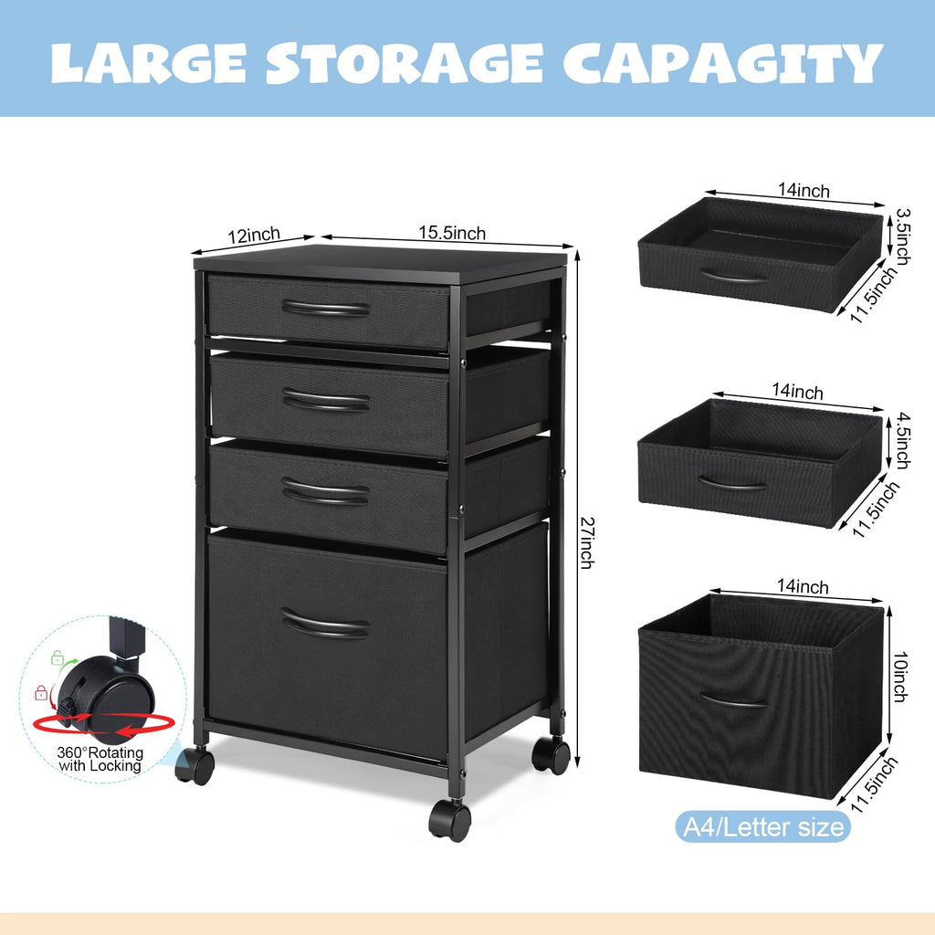 4 Drawer Rolling File Cabinet with Wheels O77566