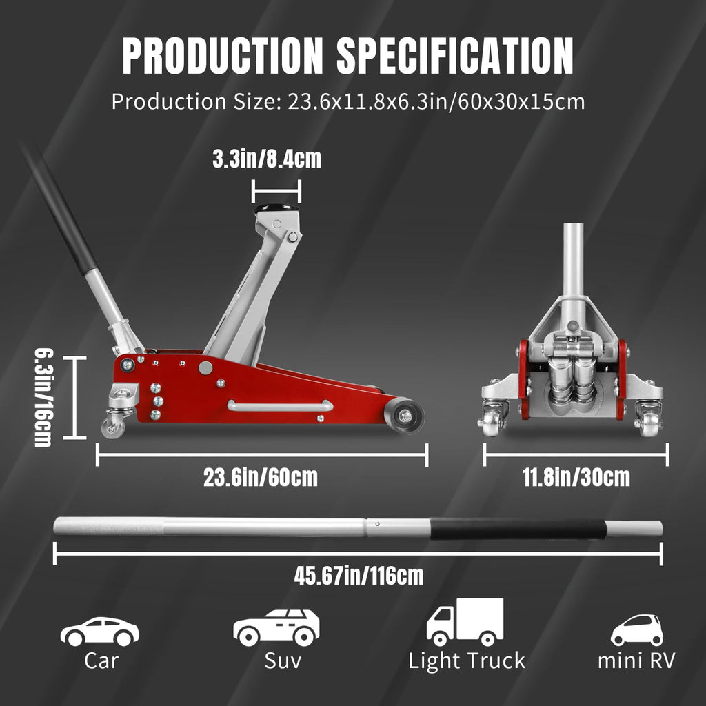 3 Ton Low Profile Aluminum and Steel Car Jack with Jack Stands, Red, 2 Pack K27857