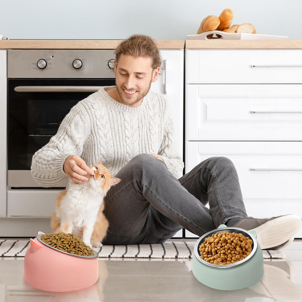 7 Pcs Stainless Steel Raised Cat Food Bowl N1095