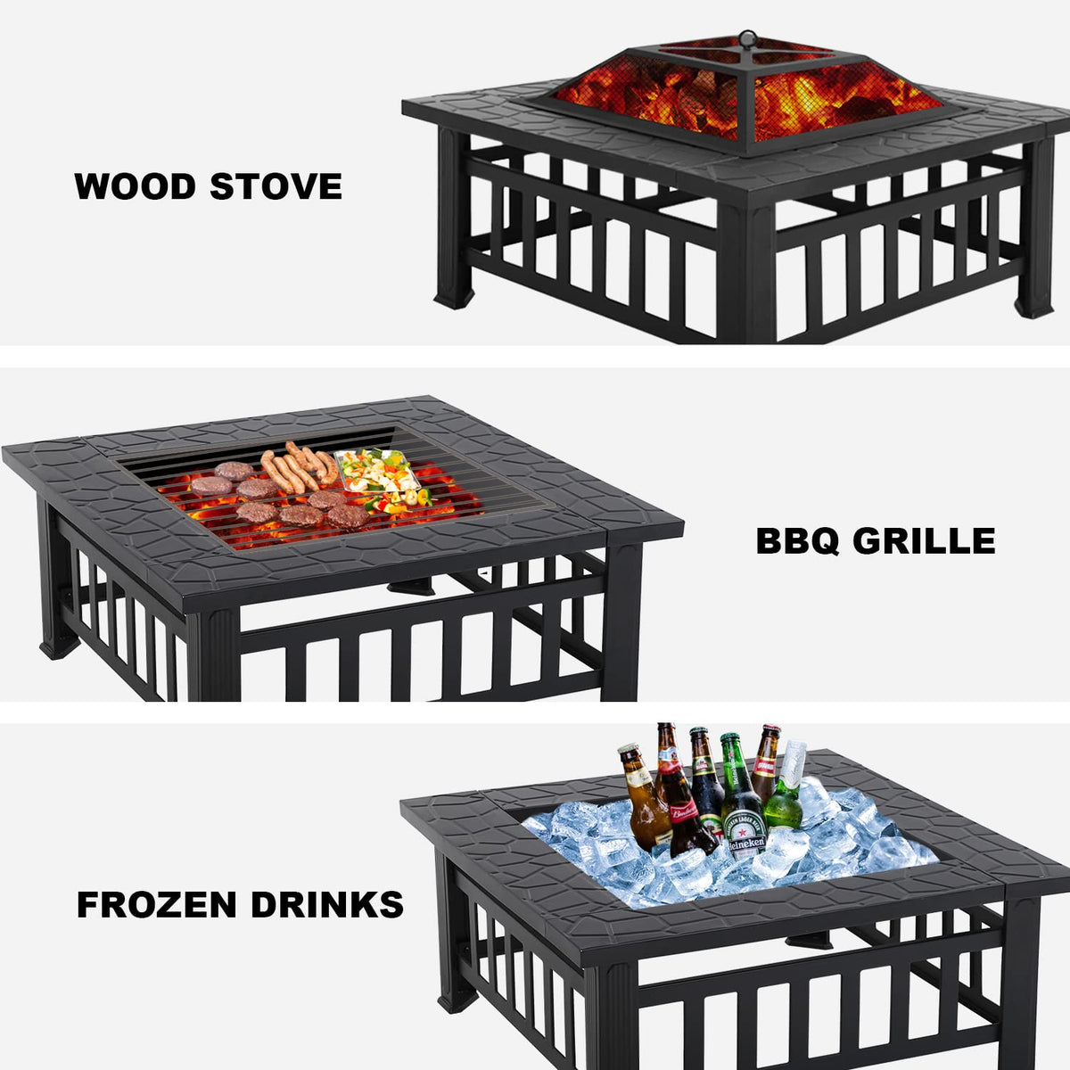 32" Square Wood Burning Fire Pit Table with Spark Screen Y2638