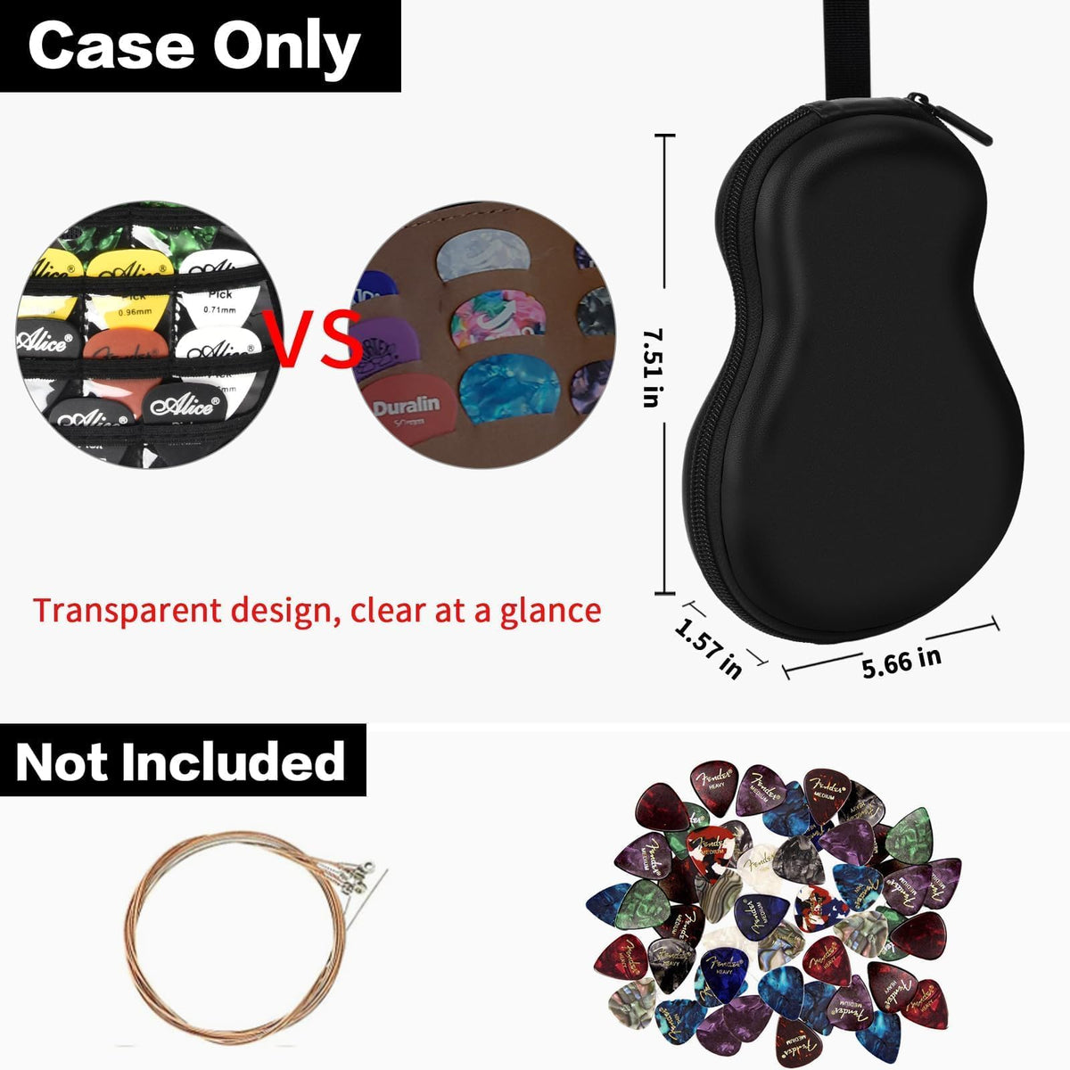 Guitar Pick Holder Case 63+ All Size Plectrums Storage Pouch E65381