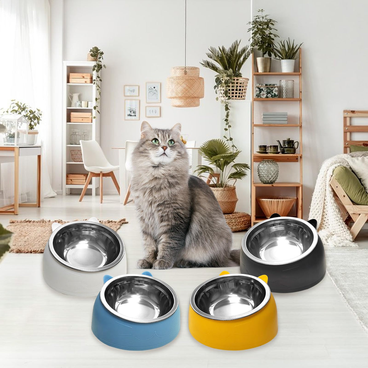7 Pcs Stainless Steel Raised Cat Food Bowl N1095