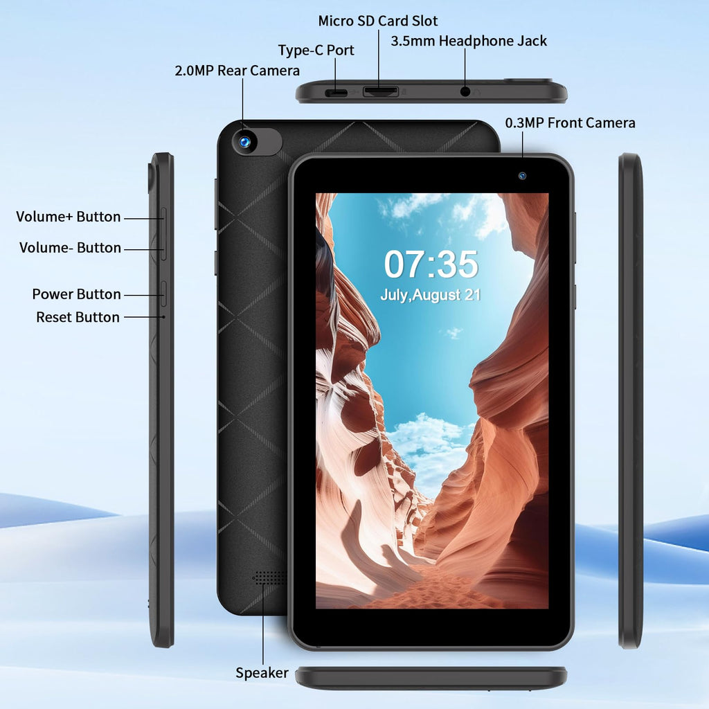 7 Inch Tablet with Case, 32GB+1TB Expand, 5G WiFi, IPS Display (Black) Z547354