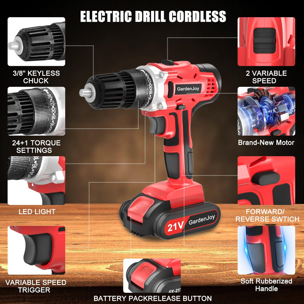 20v Cordless Drill Set with Charger 3/8" Keyless Chuck K4006