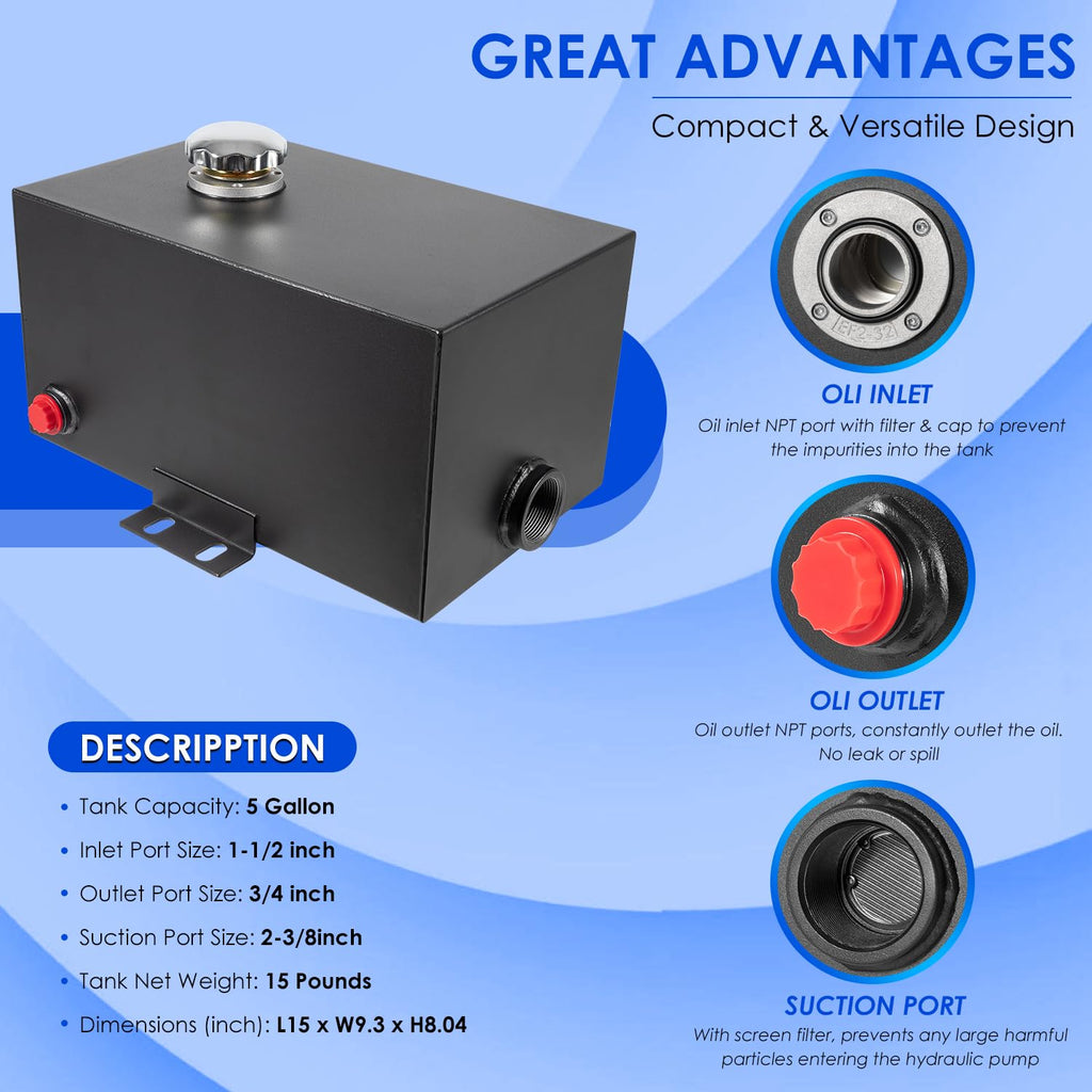 5 Gallon Hydraulic Fluid Reservoir Tank 14 Gauge Steel R566061