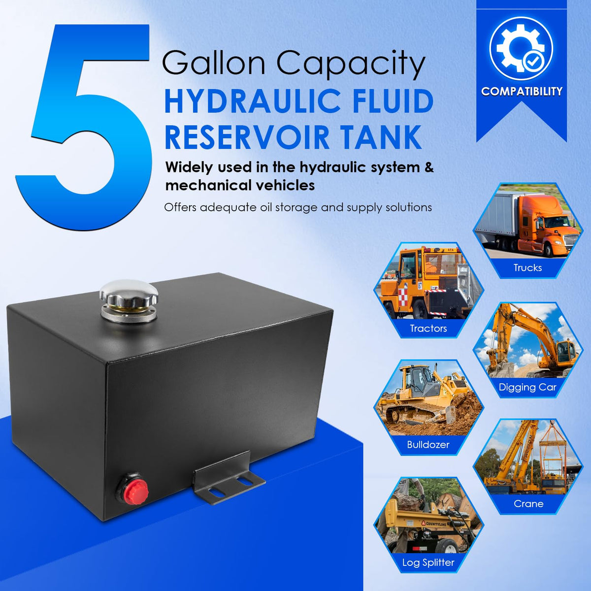 5 Gallon Hydraulic Fluid Reservoir Tank 14 Gauge Steel R566061