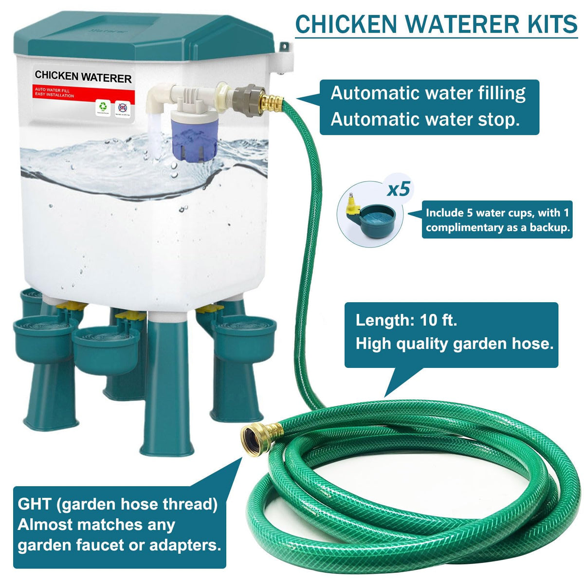 Automatic Chicken Waterer & No Waste Feeder Kits, 3 Gallon T8458