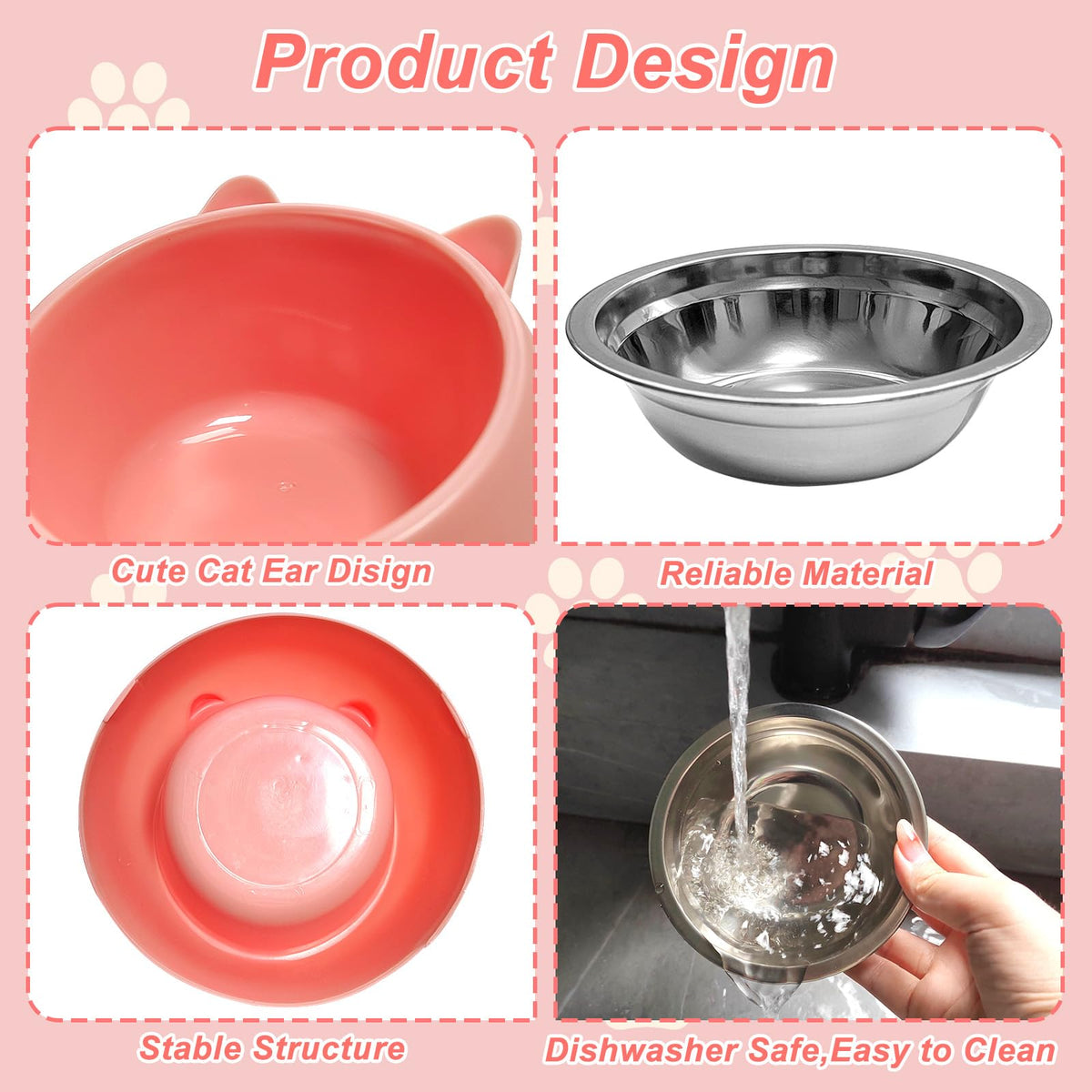7 Pcs Stainless Steel Raised Cat Food Bowl N1095
