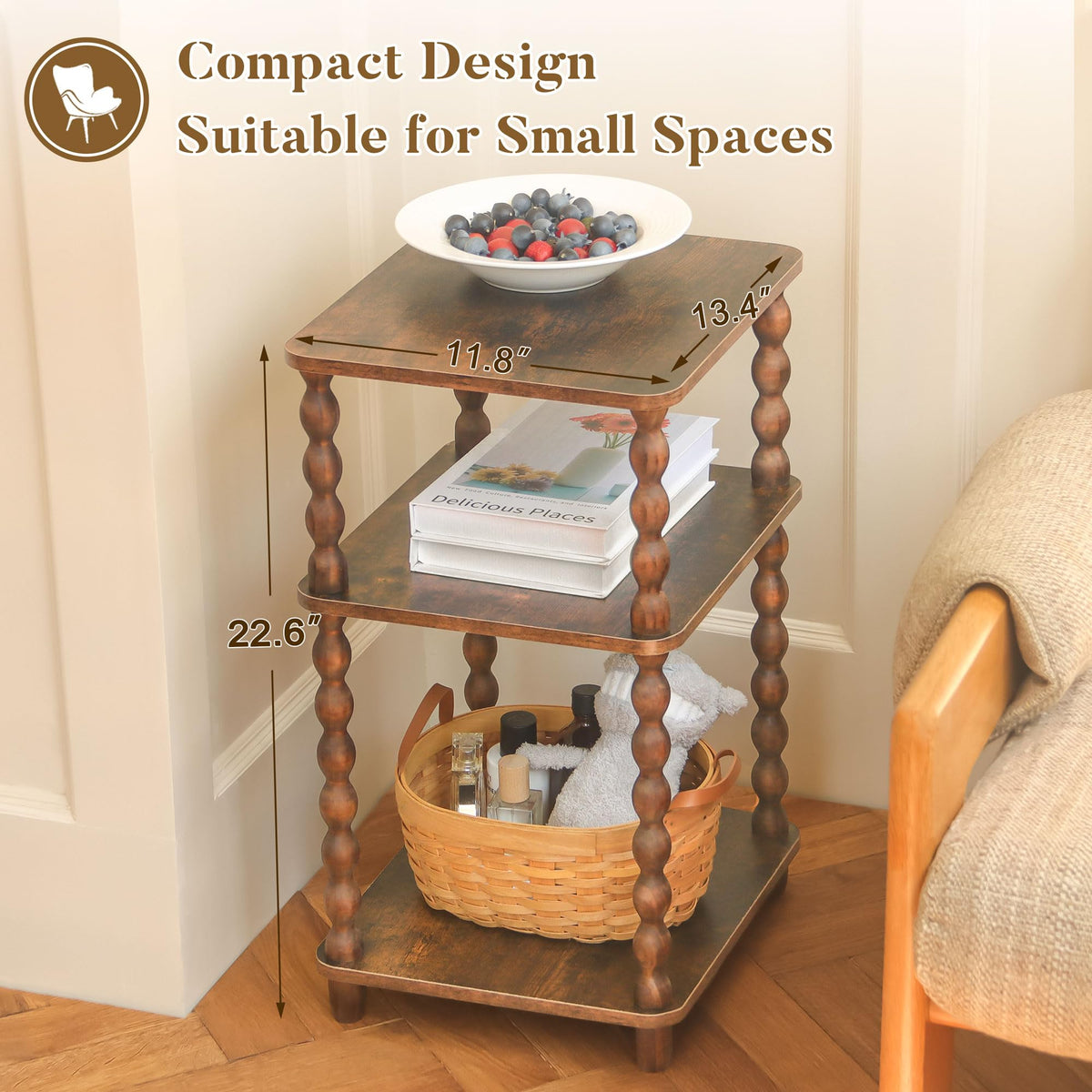 Small 3-Tier Side Table with Shelf X985615