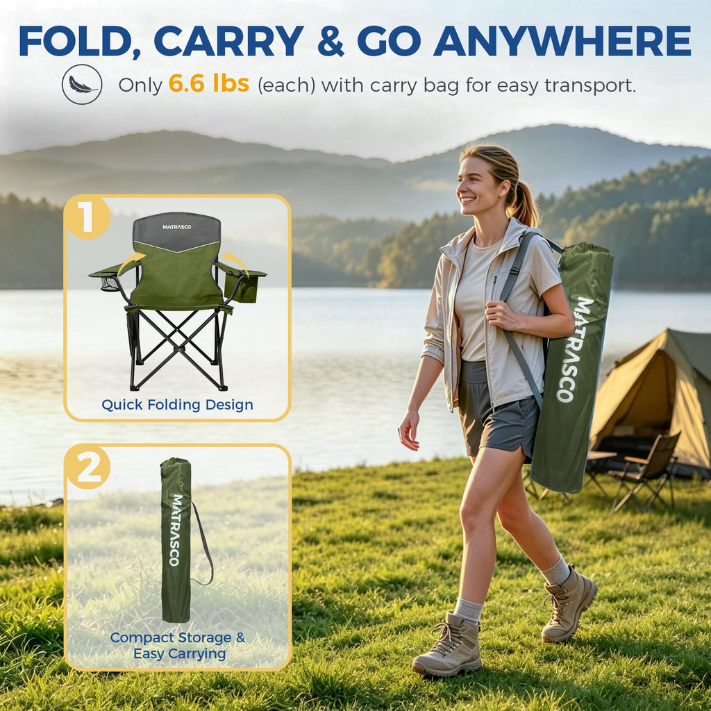 Green 2 Pack Folding Camping Chairs Z593938