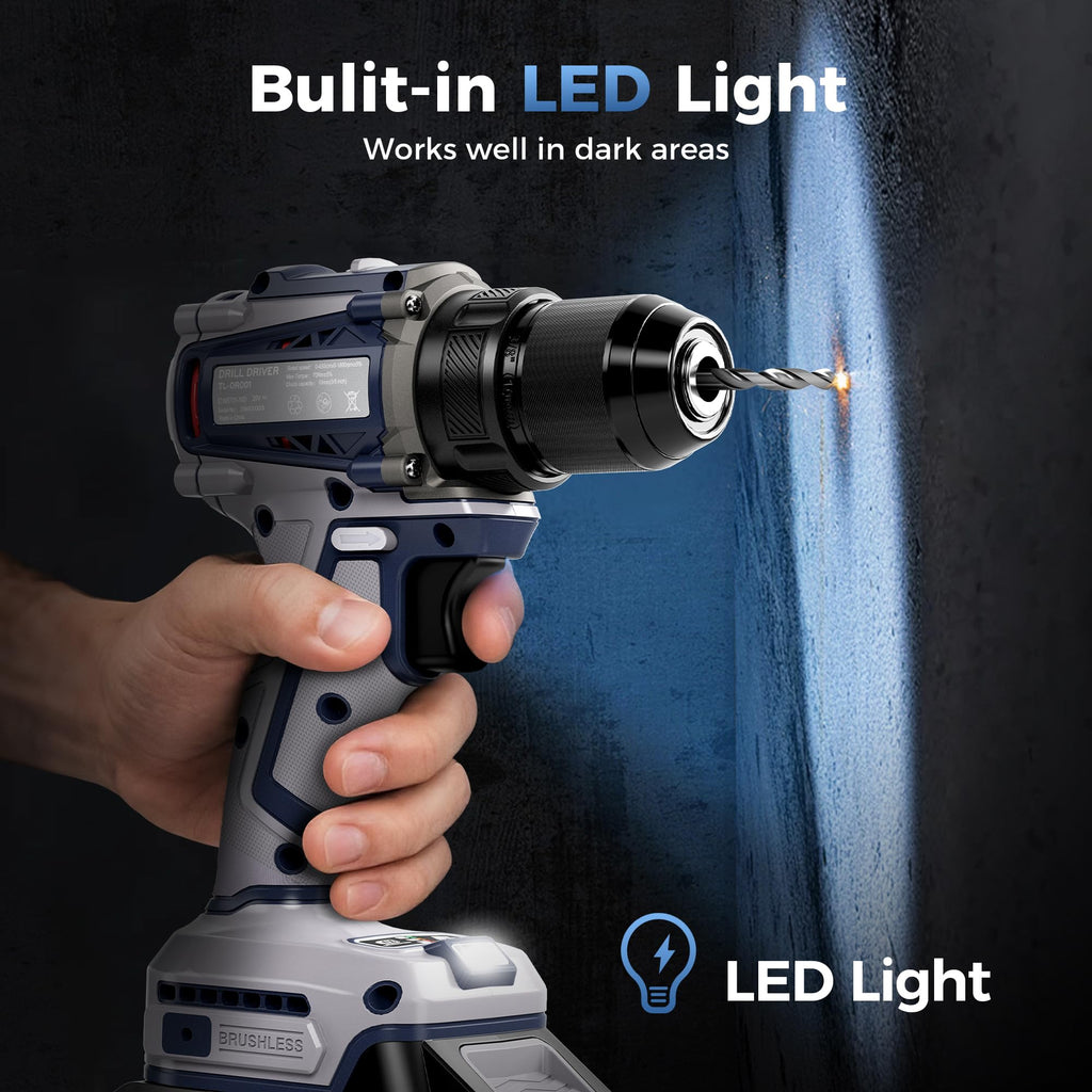 20V Cordless Brushless Power Drill with 2.0Ah Battery and Charger B4722