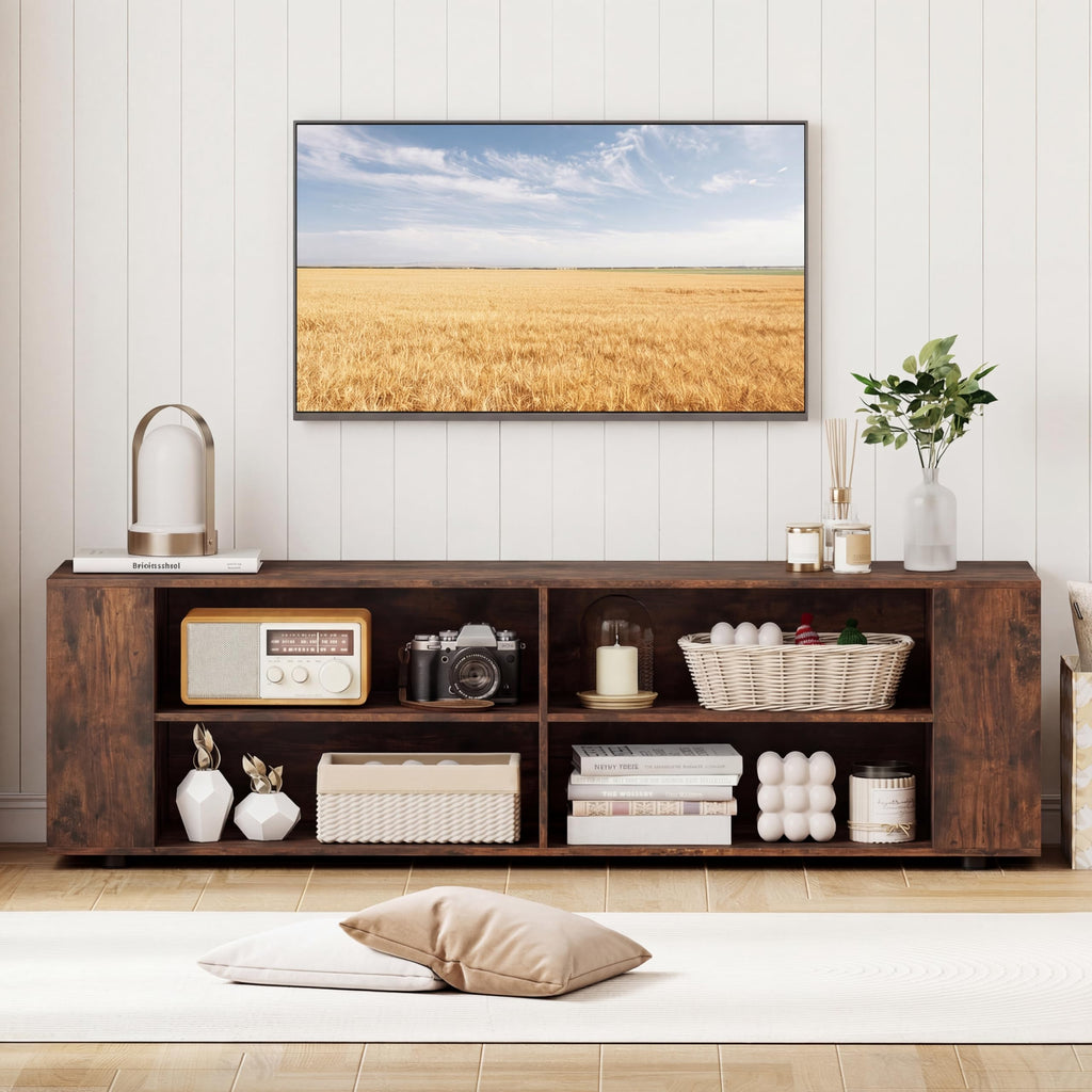 Rustic Brown Wood TV Stand with 8 Open Shelves G58779