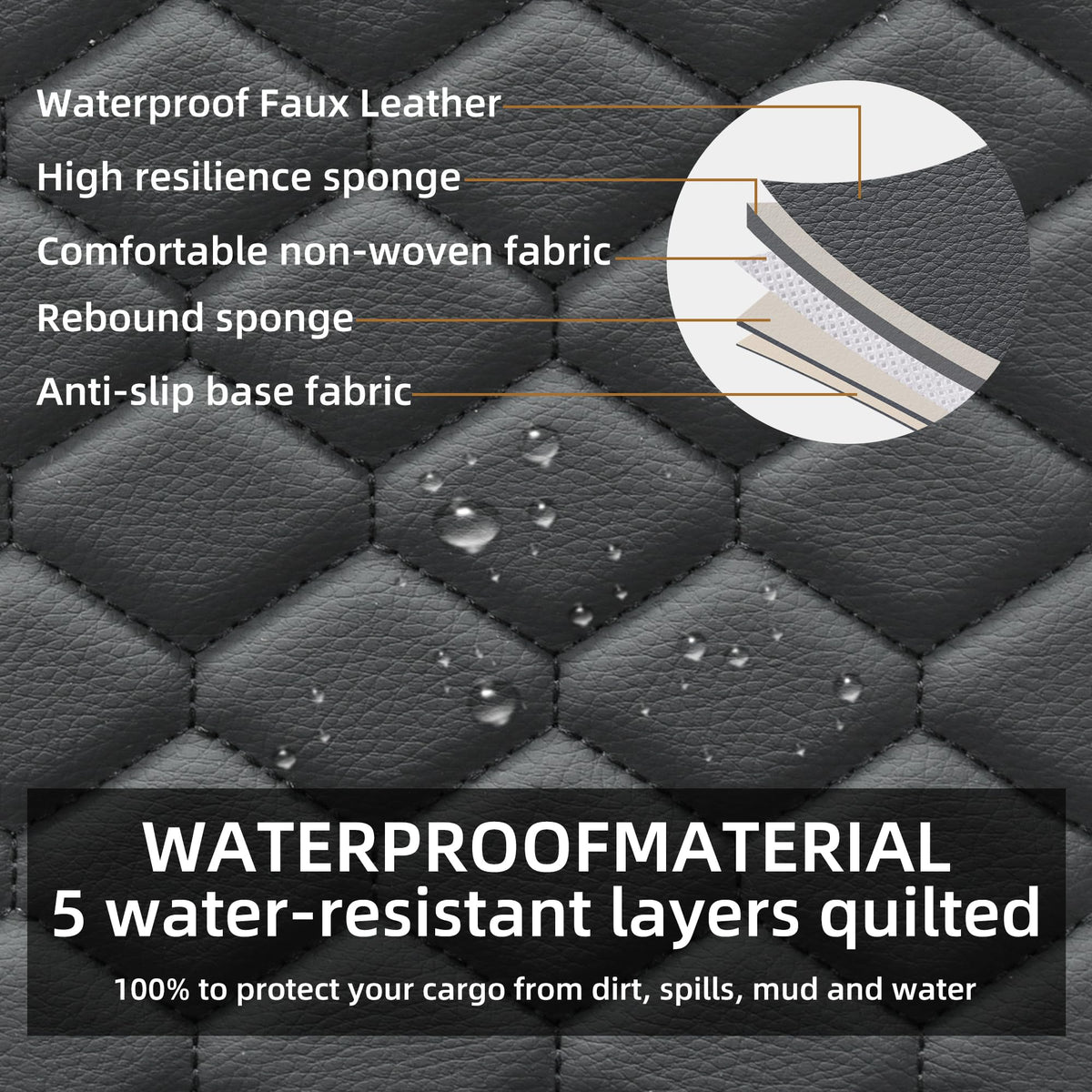 Leather Waterproof Car Seat Cover Full Set Black A53229