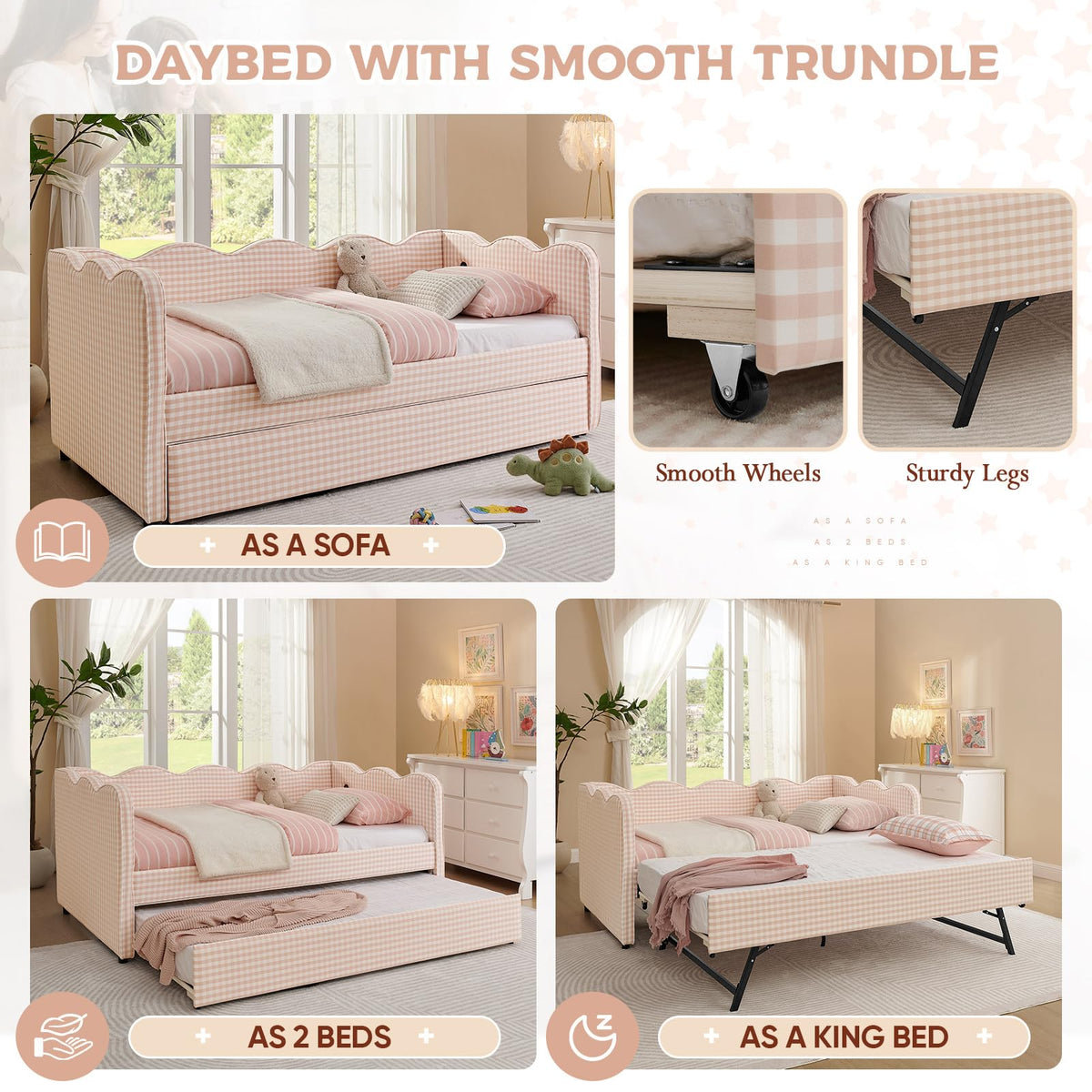Twin Size Upholstered Daybed with Pop Up Trundle N423241