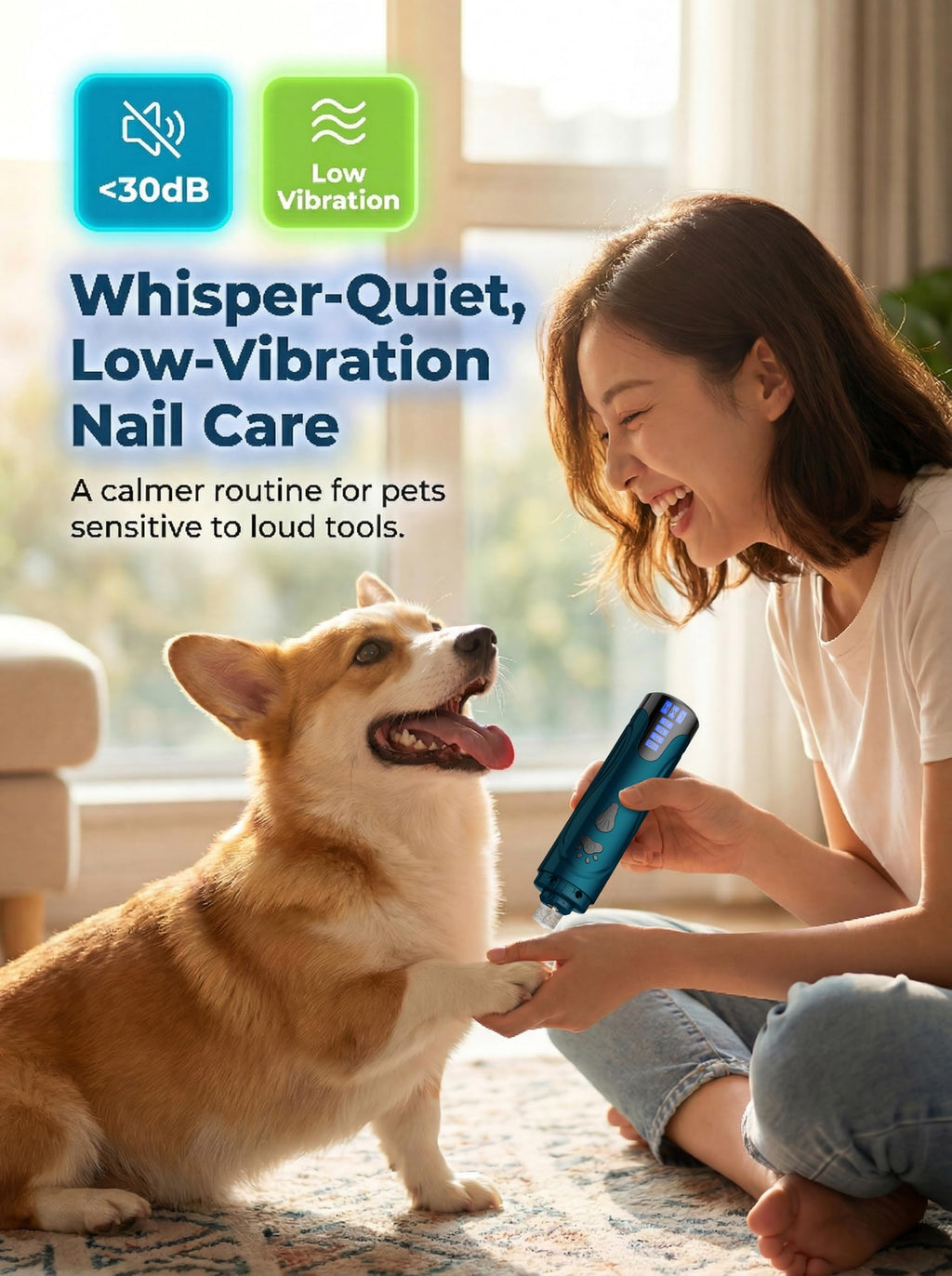 Super Quiet Dog Nail Grinder & Clippers Kit with 2 LED Lights C987