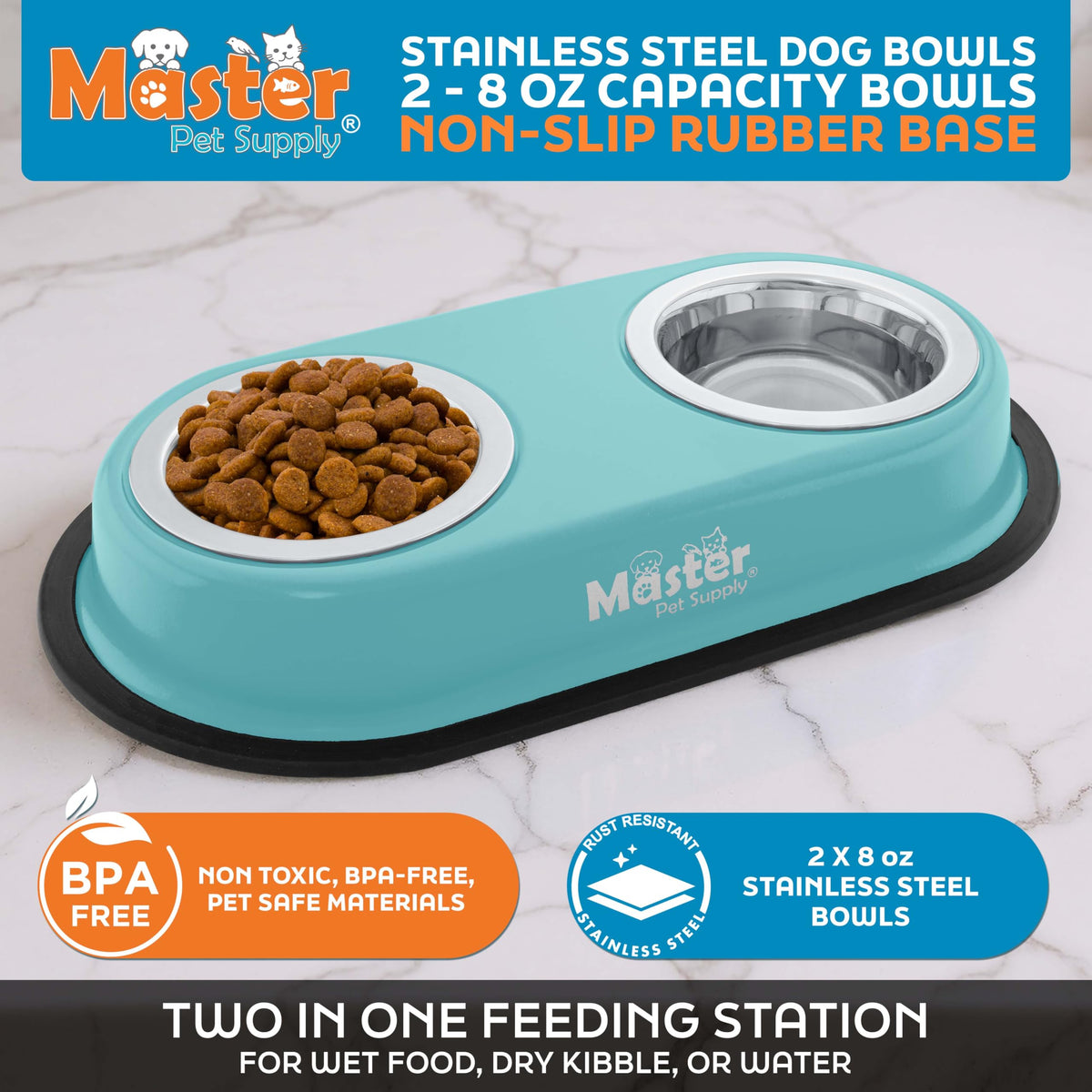 Double Dog Bowls Set with Elevated Base A9684