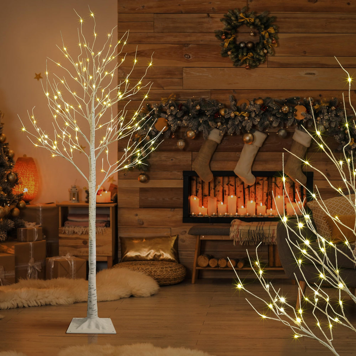 8FT 132 LED Birch Tree Warm White C6894