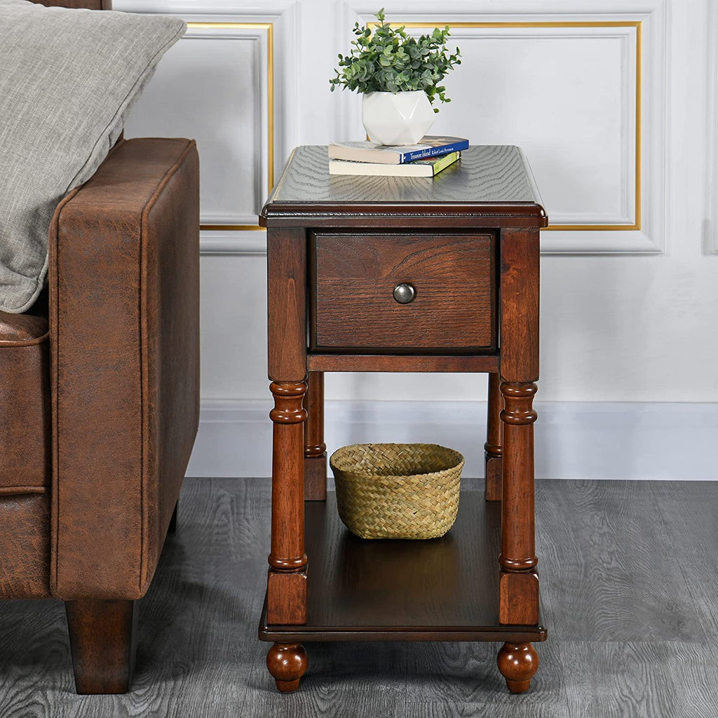 Narrow Wood End Table with Drawer E534109