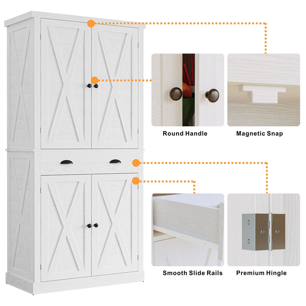 White Kitchen Pantry Storage Cabinet M7412