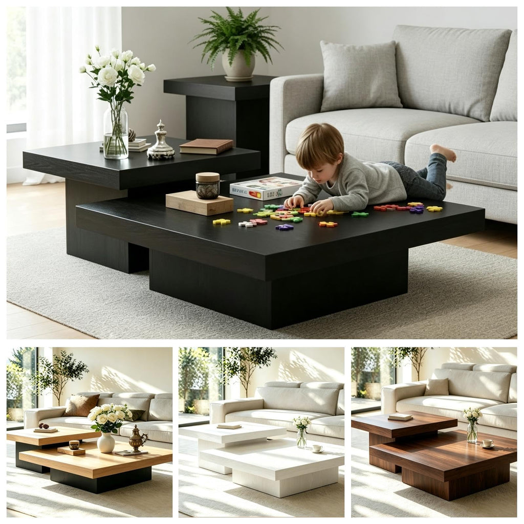 Coffee Table Set of 2 Square Wood Legs F795023