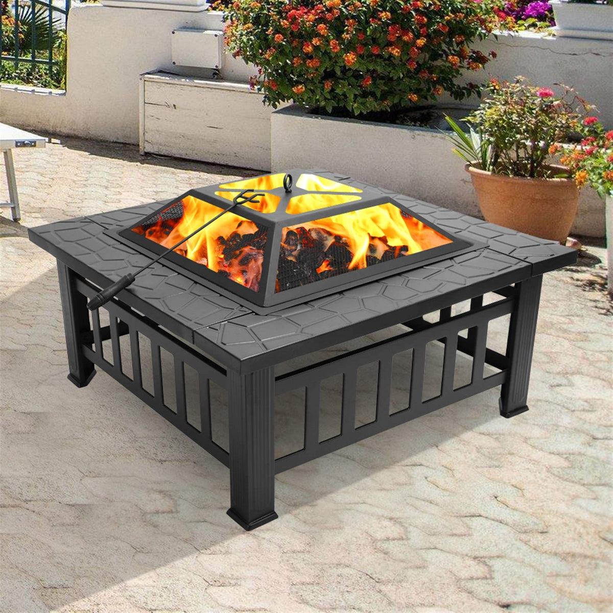 32" Wood Burning Metal Fire Pit with Poker B933