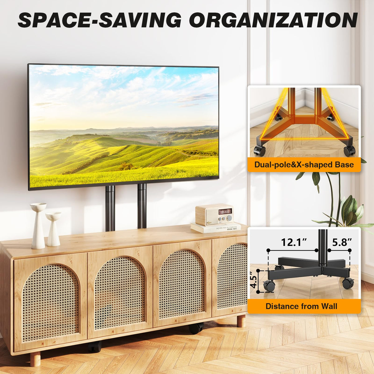 Dual-Pole Rolling TV Stand for 32-75 inch TVs V74117