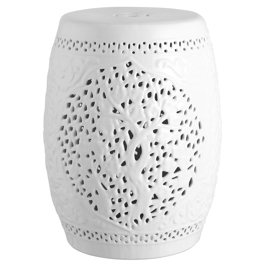 White Ceramic Garden Stool Y567172