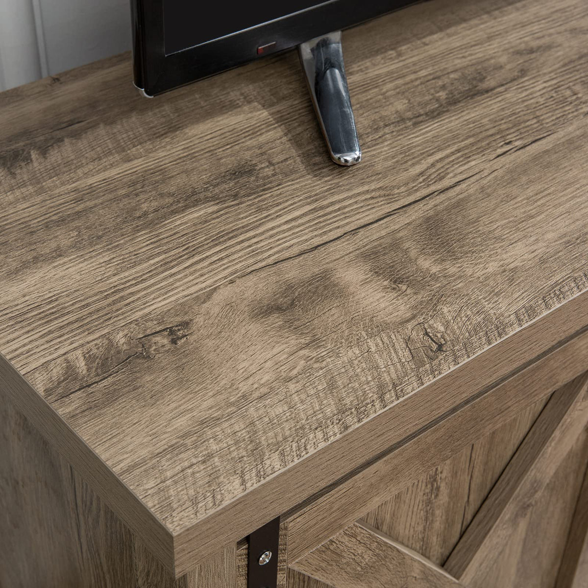 Light Grey Farmhouse TV Stand with Sliding Barn Doors M98386