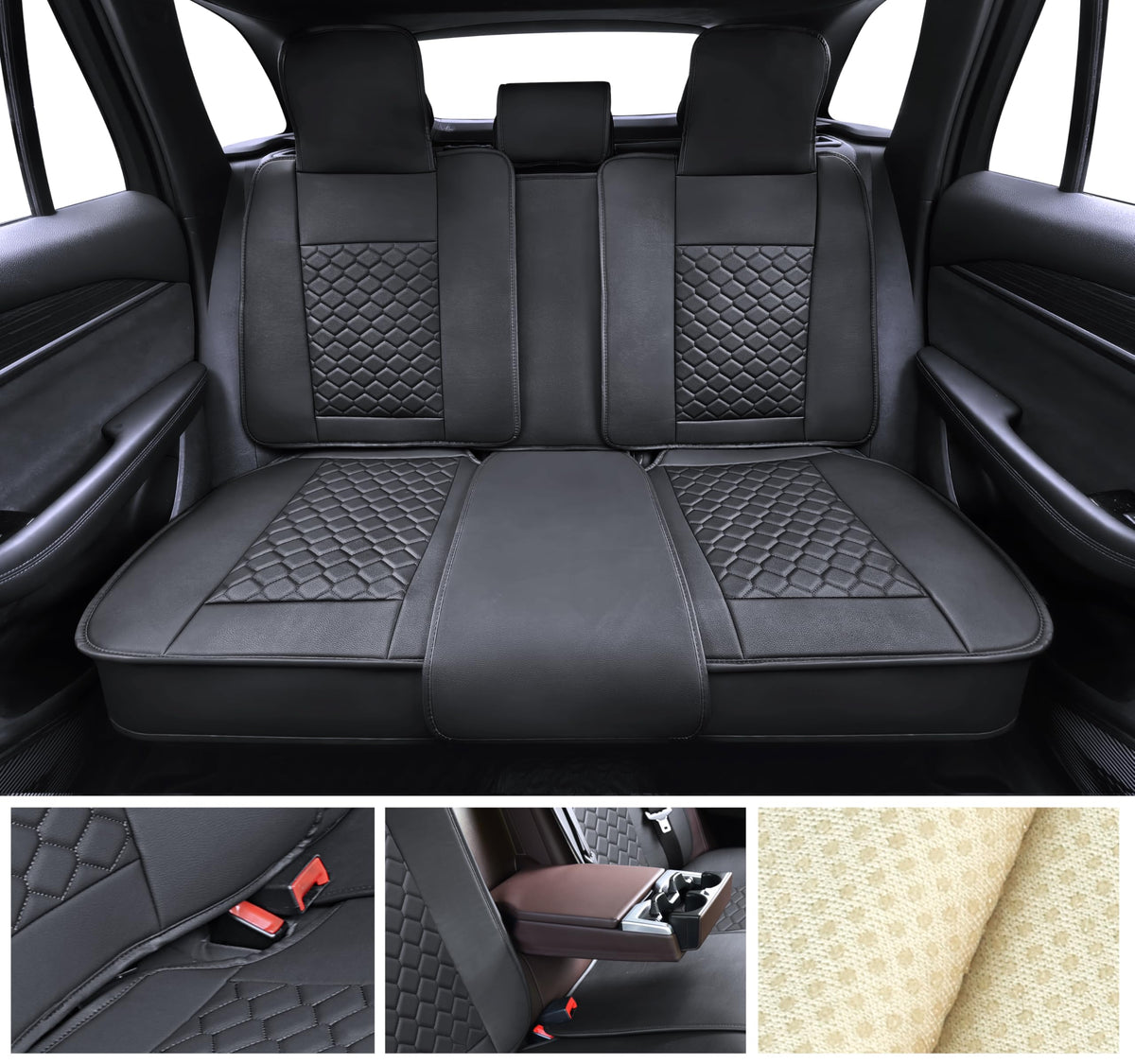 Leather Waterproof Car Seat Cover Full Set Black A53229