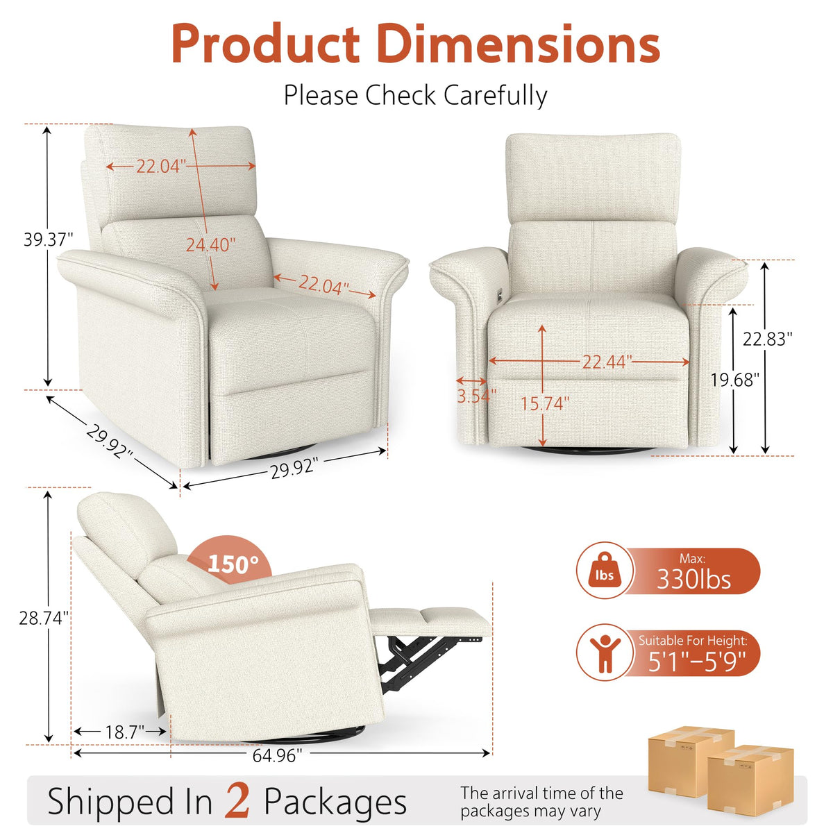 Fabric Light Gray Swivel Rocker Recliner Chair B417