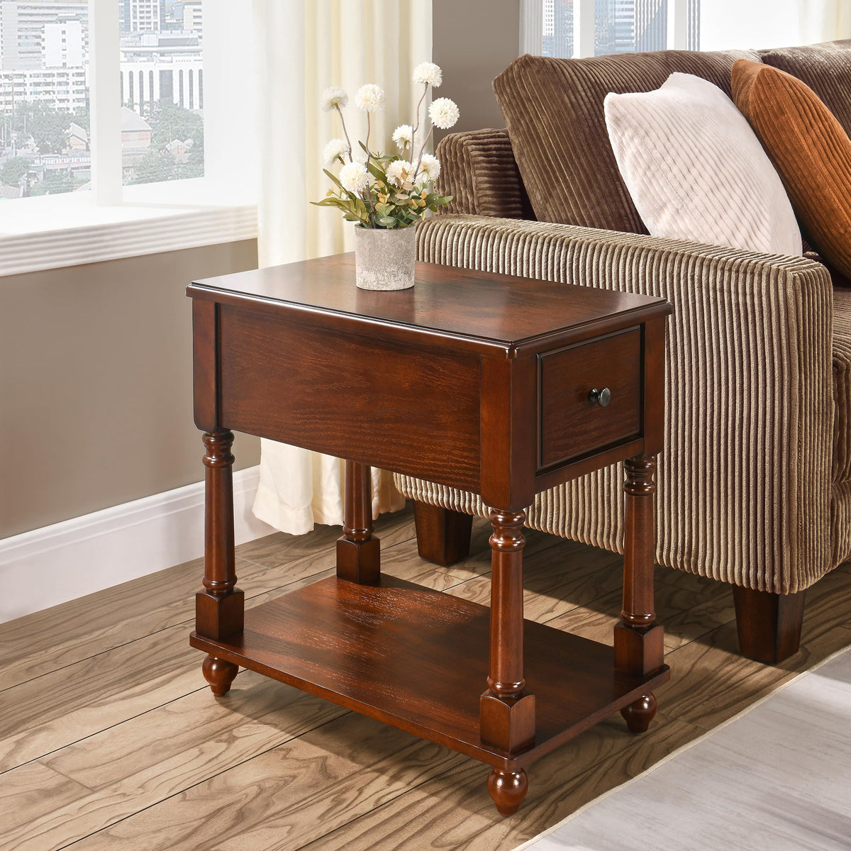 Narrow Wood End Table with Drawer E534109