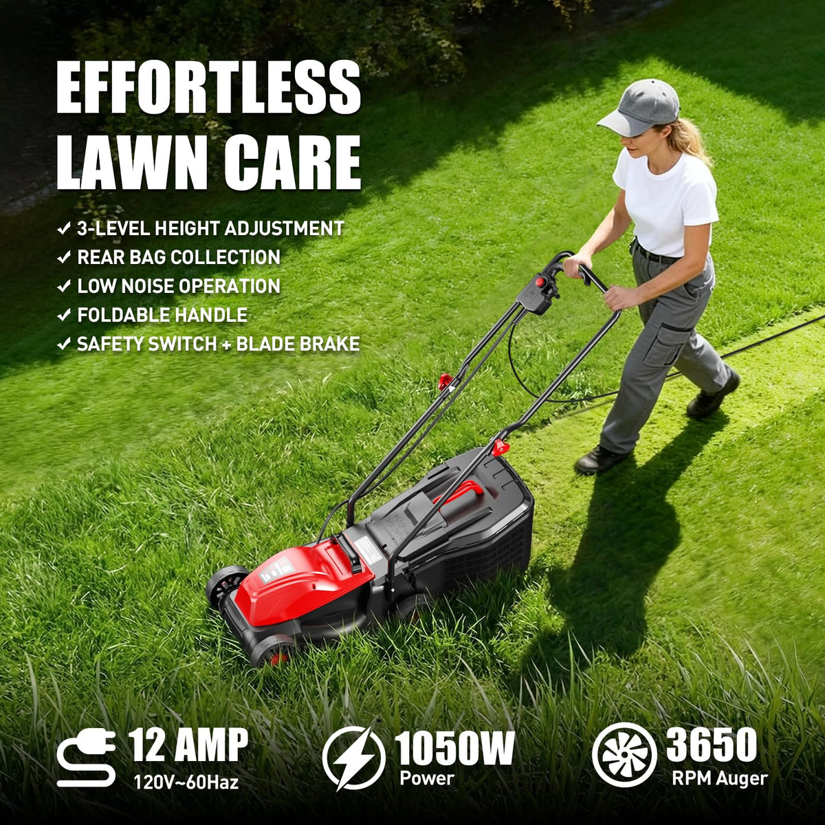 16" Corded Lawn Mower with 3-Position Height Adjustment H3143