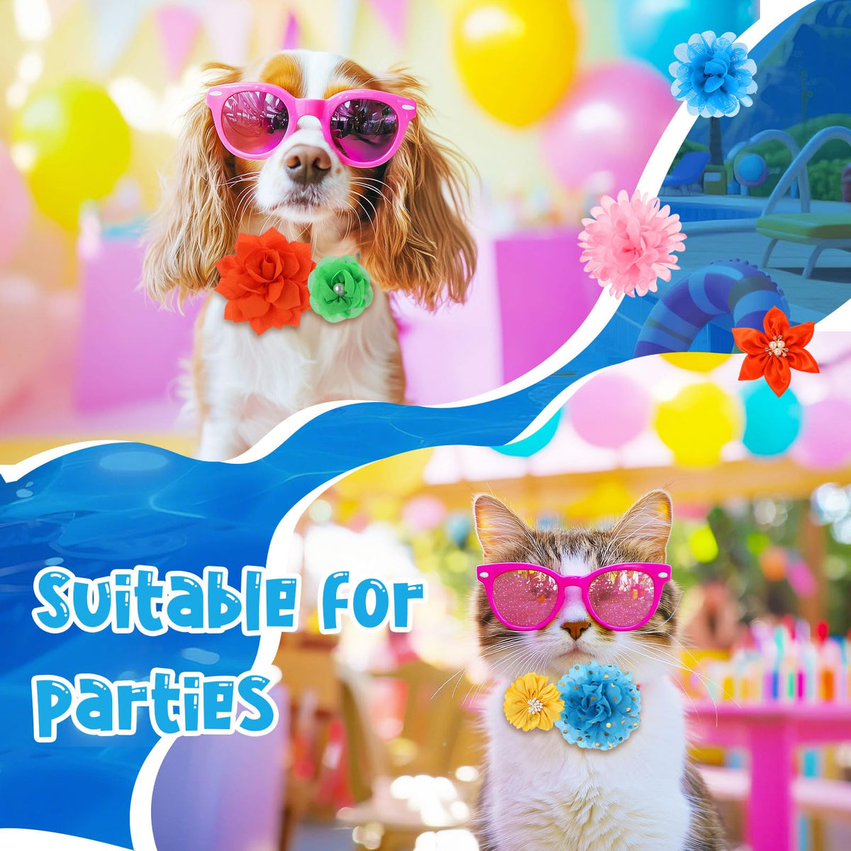 100 Pcs Multicolor Dog Collar Bows Set with Elastic Rubber Band J593