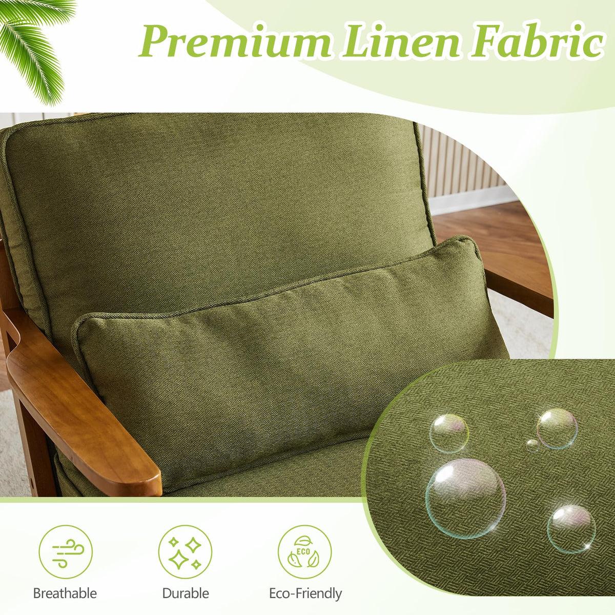 Green Linen Fabric Upholstered Accent Chair Set of 2 W227