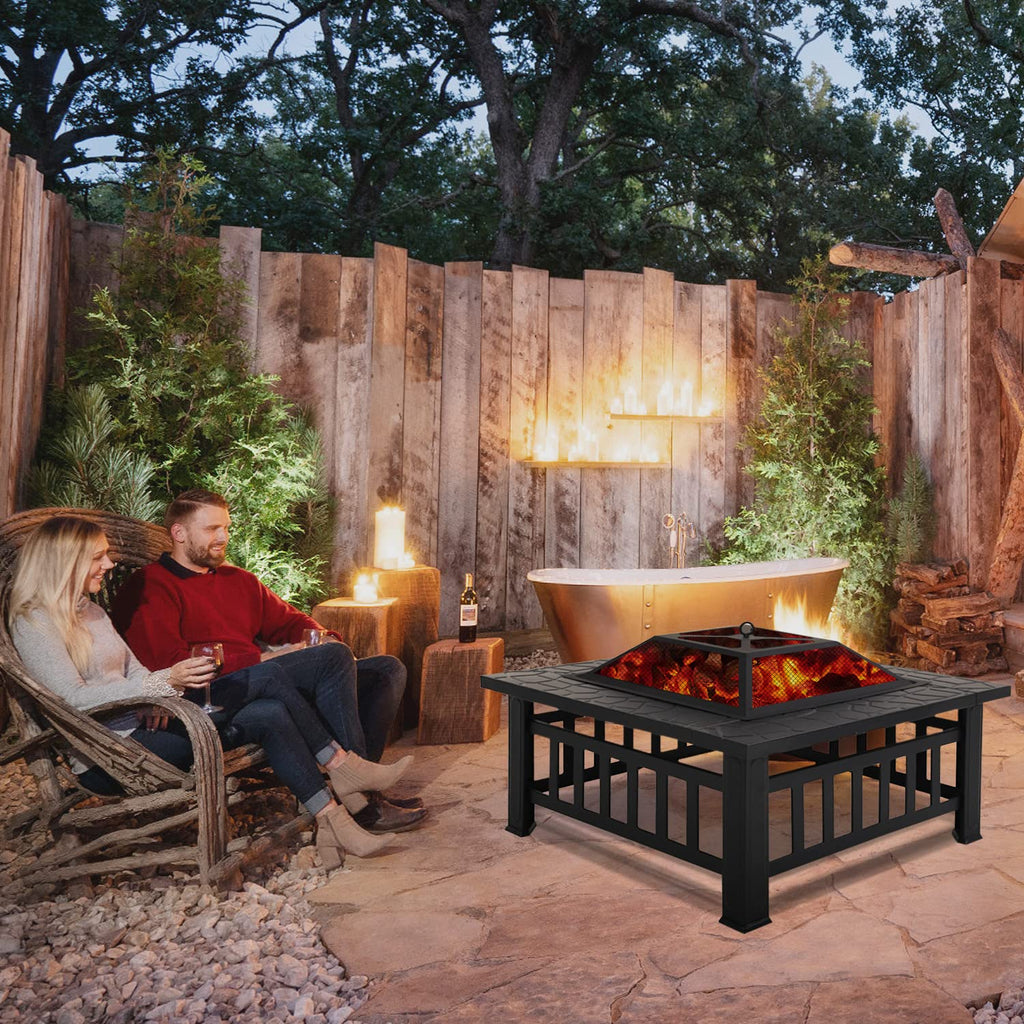 32" Square Wood Burning Fire Pit Table with Spark Screen Y2638