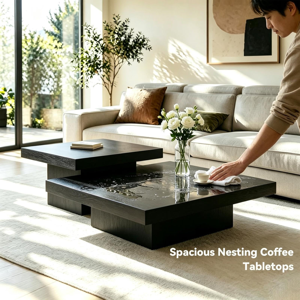 Coffee Table Set of 2 Square Wood Legs F795023