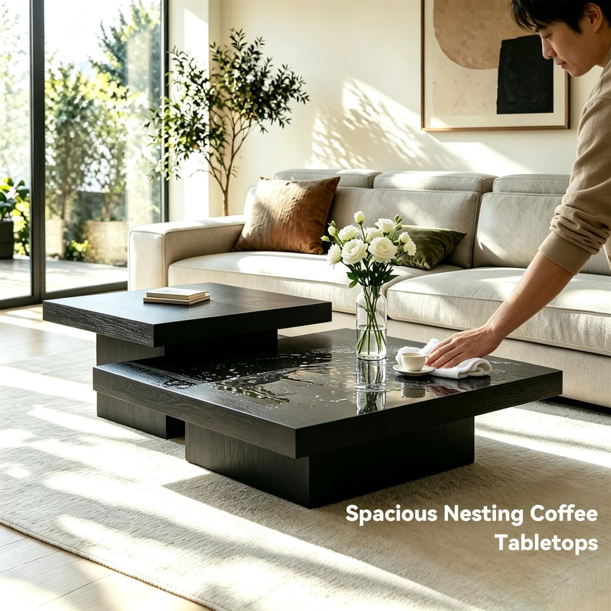 Coffee Table Set of 2 Square Wood Legs F795023