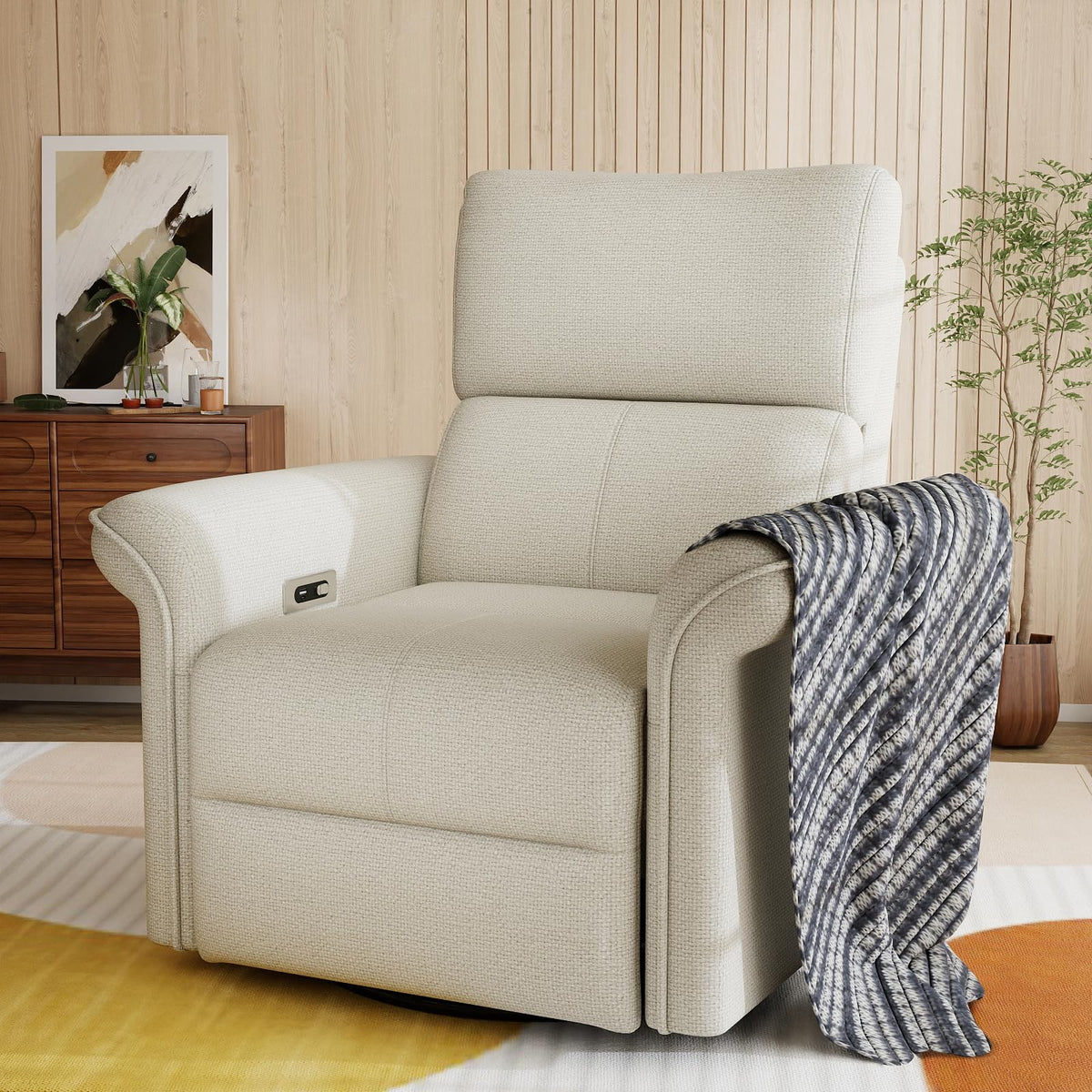Fabric Light Gray Swivel Rocker Recliner Chair B417