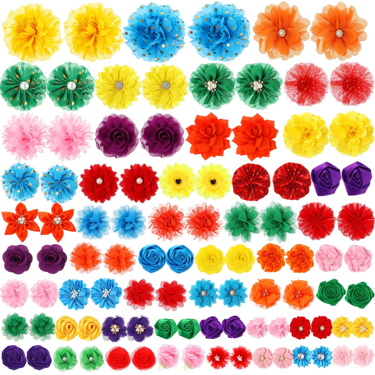 100 Pcs Multicolor Dog Collar Bows Set with Elastic Rubber Band J593