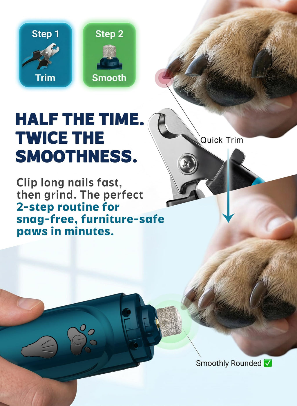 Super Quiet Dog Nail Grinder & Clippers Kit with 2 LED Lights C987